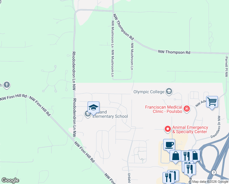 map of restaurants, bars, coffee shops, grocery stores, and more near 1422 Northwest Swenson Court in Poulsbo