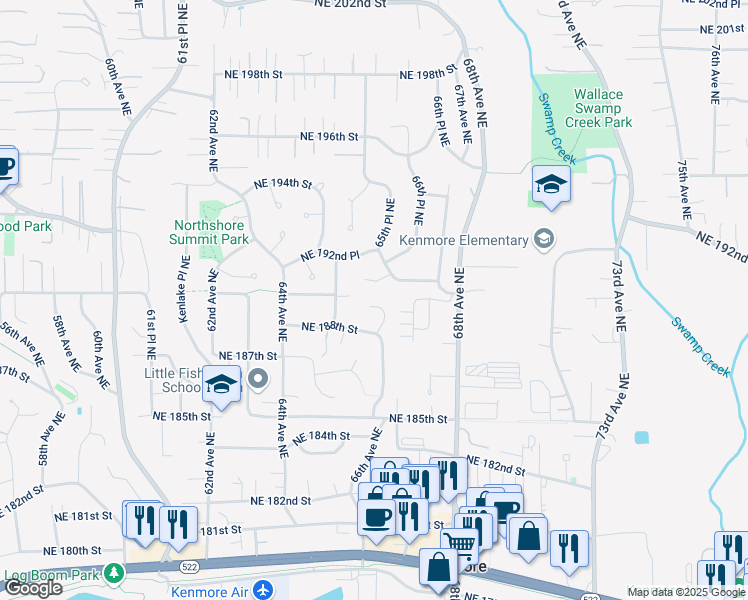 map of restaurants, bars, coffee shops, grocery stores, and more near 18846 66th Avenue Northeast in Kenmore
