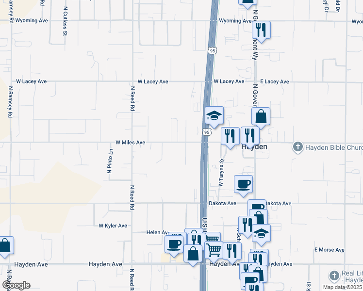 map of restaurants, bars, coffee shops, grocery stores, and more near 478 West Miles Avenue in Hayden