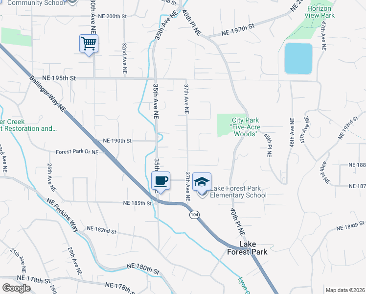 map of restaurants, bars, coffee shops, grocery stores, and more near 18908 37th Avenue Northeast in Lake Forest Park