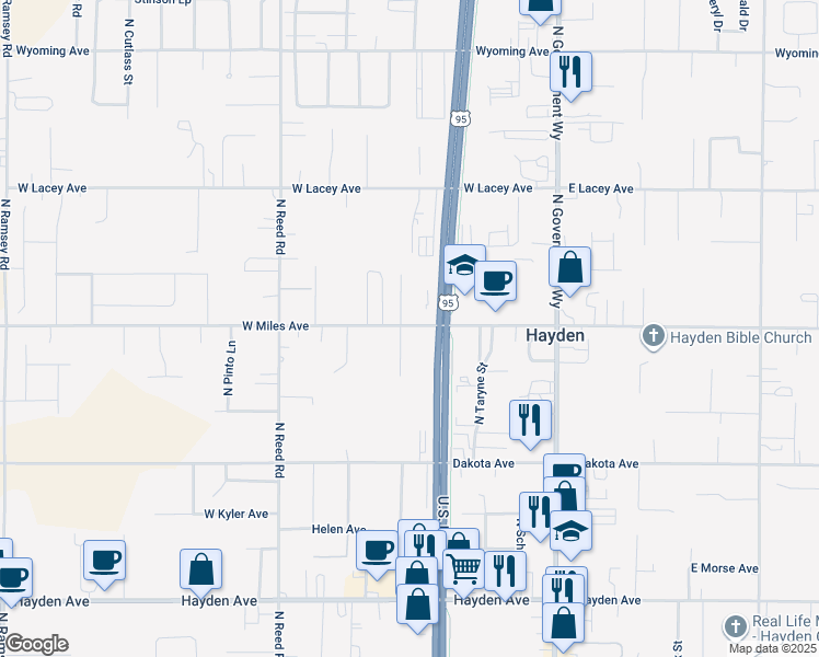 map of restaurants, bars, coffee shops, grocery stores, and more near 478 West Miles Avenue in Hayden