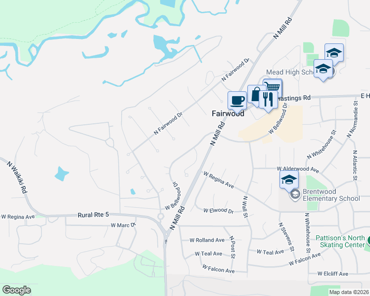 map of restaurants, bars, coffee shops, grocery stores, and more near 1005 West Bellwood Drive in Spokane
