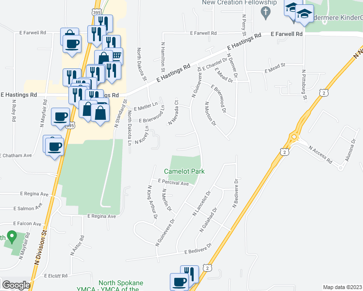 map of restaurants, bars, coffee shops, grocery stores, and more near 923 East Chatham Avenue in Spokane