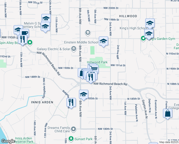map of restaurants, bars, coffee shops, grocery stores, and more near 18906 8th Avenue Northwest in Shoreline
