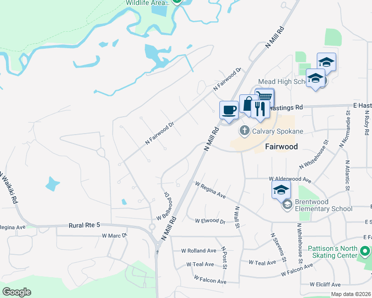 map of restaurants, bars, coffee shops, grocery stores, and more near 1005 West Bellwood Drive in Spokane