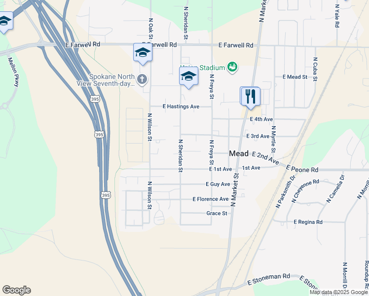 map of restaurants, bars, coffee shops, grocery stores, and more near 12106 North Sheridan Street in Mead