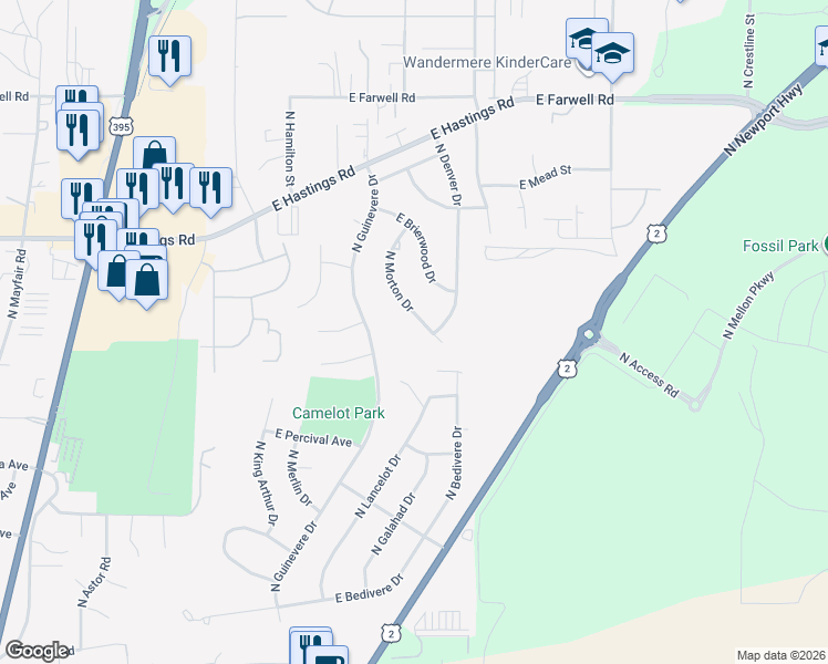 map of restaurants, bars, coffee shops, grocery stores, and more near 12102 North Morton Drive in Spokane