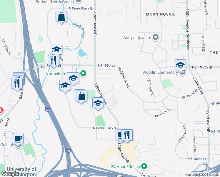 map of restaurants, bars, coffee shops, grocery stores, and more near 19200 120th Avenue Northeast in Bothell