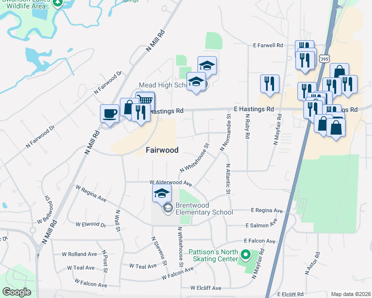 map of restaurants, bars, coffee shops, grocery stores, and more near 321 West Brierwood Avenue in Spokane