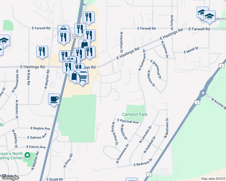 map of restaurants, bars, coffee shops, grocery stores, and more near 12026 North Korey Lane in Spokane
