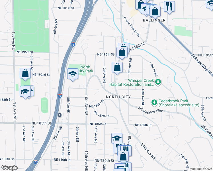 map of restaurants, bars, coffee shops, grocery stores, and more near 19010 12th Avenue Northeast in Shoreline
