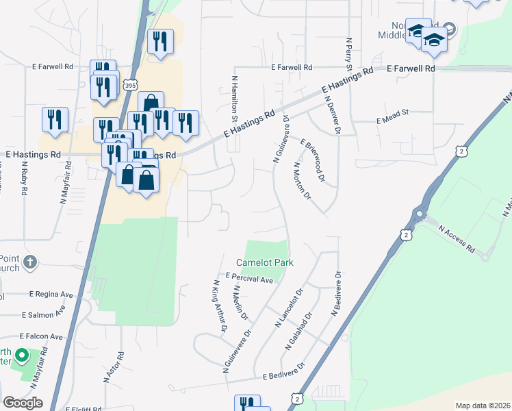 map of restaurants, bars, coffee shops, grocery stores, and more near 12114 North Nevada Court in Spokane