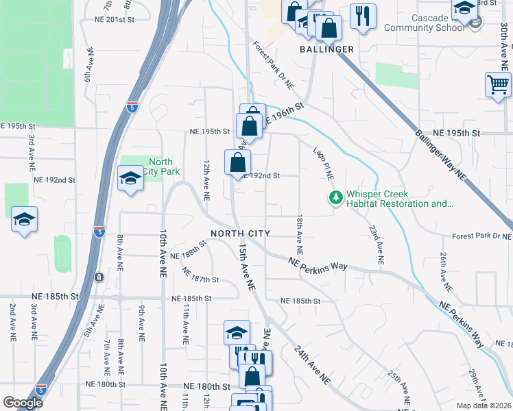 map of restaurants, bars, coffee shops, grocery stores, and more near 19025 16th Avenue Northeast in Shoreline