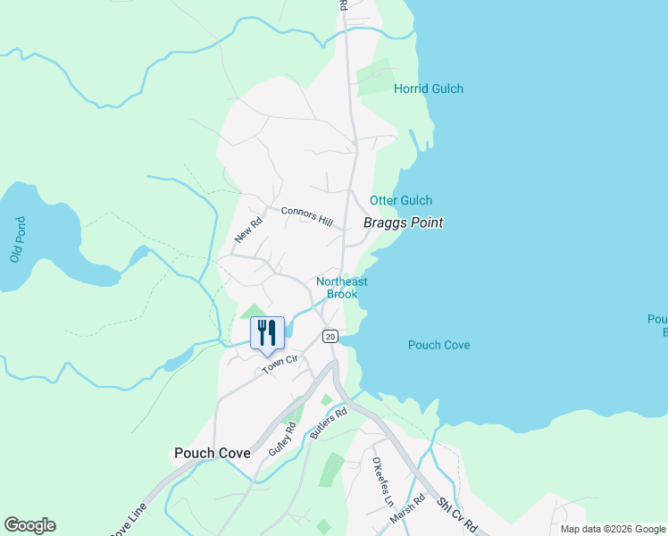 map of restaurants, bars, coffee shops, grocery stores, and more near 721 Main Road in Pouch Cove