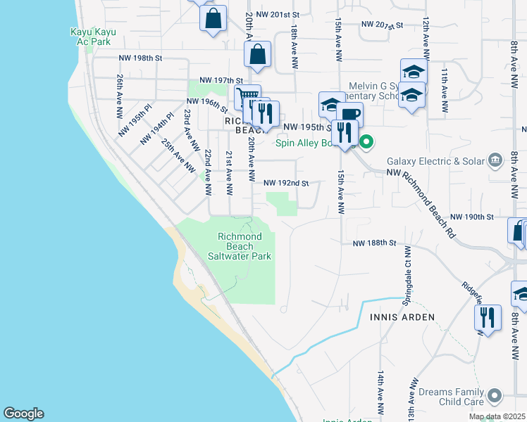 map of restaurants, bars, coffee shops, grocery stores, and more near 19010 20th Avenue Northwest in Shoreline
