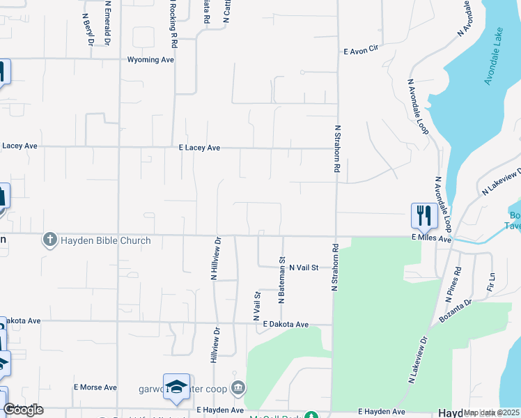 map of restaurants, bars, coffee shops, grocery stores, and more near 1256 East Ezra Avenue in Hayden