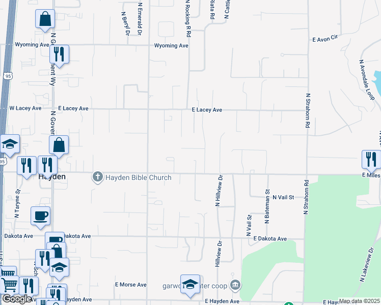 map of restaurants, bars, coffee shops, grocery stores, and more near 854 East Pearl Avenue in Hayden