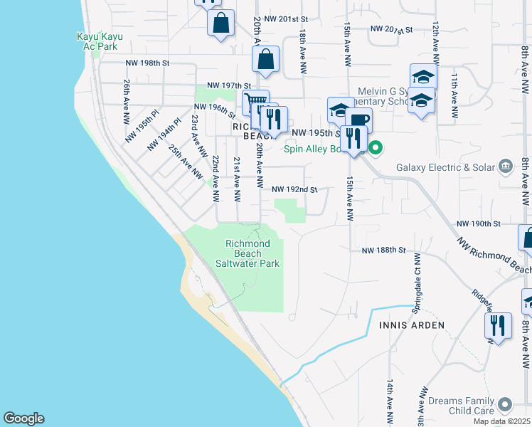 map of restaurants, bars, coffee shops, grocery stores, and more near 19010 20th Avenue Northwest in Shoreline