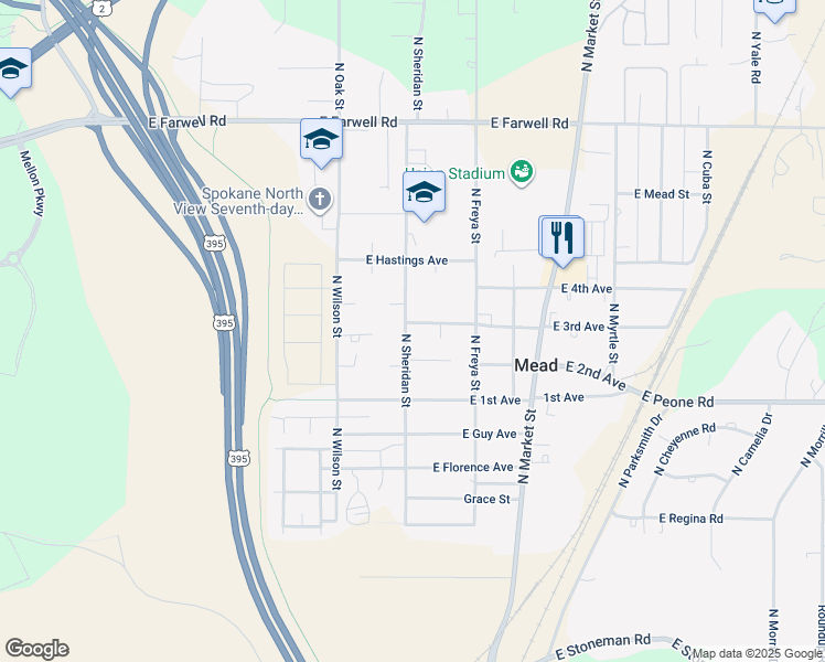 map of restaurants, bars, coffee shops, grocery stores, and more near 12106 North Sheridan Street in Mead