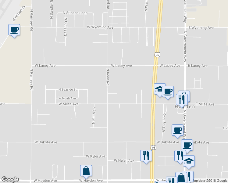 map of restaurants, bars, coffee shops, grocery stores, and more near 715 West Mikies Place in Hayden