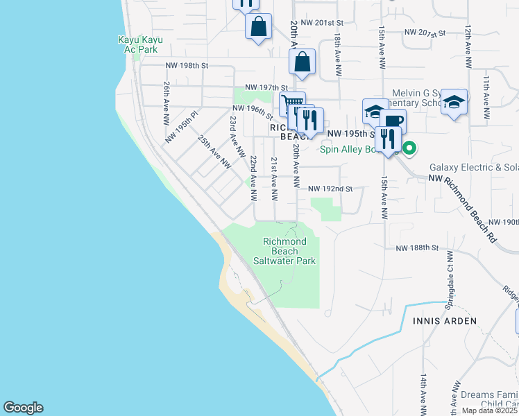 map of restaurants, bars, coffee shops, grocery stores, and more near 19018 22nd Avenue Northwest in Shoreline