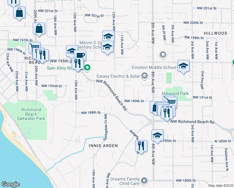 map of restaurants, bars, coffee shops, grocery stores, and more near 19022 12th Avenue Northwest in Shoreline