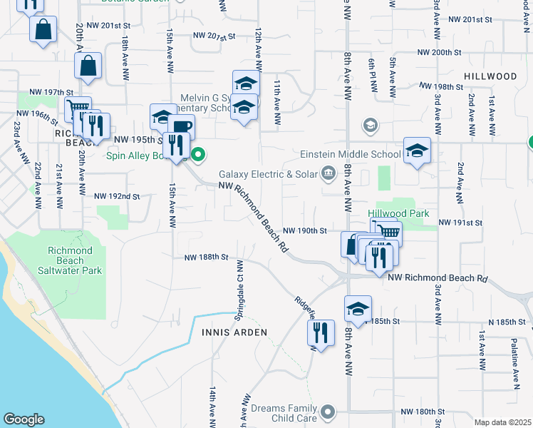 map of restaurants, bars, coffee shops, grocery stores, and more near 19022 12th Avenue Northwest in Shoreline