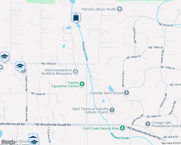 map of restaurants, bars, coffee shops, grocery stores, and more near 19320 176th Avenue Northeast in Woodinville