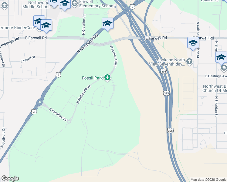 map of restaurants, bars, coffee shops, grocery stores, and more near East Farwell Road in Spokane
