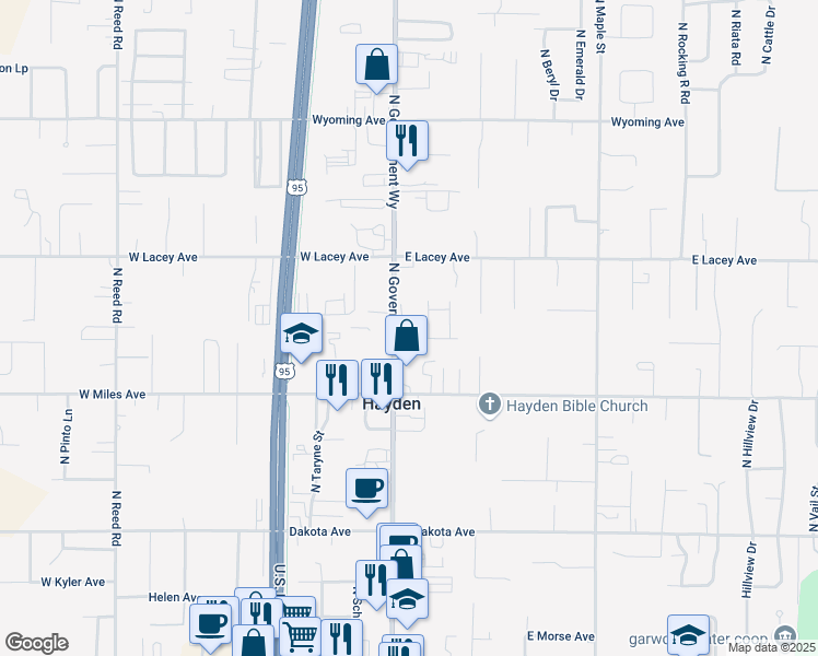 map of restaurants, bars, coffee shops, grocery stores, and more near 59 Maryanna Lane in Hayden