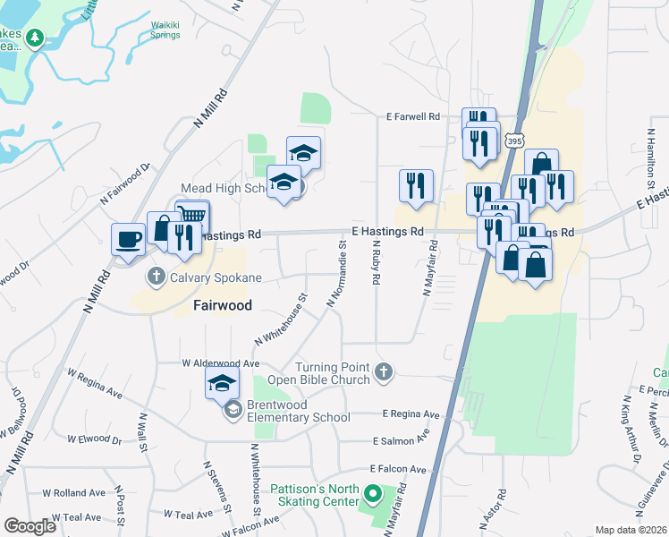 map of restaurants, bars, coffee shops, grocery stores, and more near 101 West Brierwood Avenue in Spokane