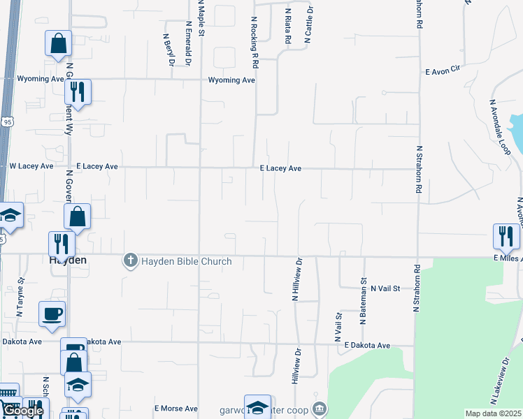 map of restaurants, bars, coffee shops, grocery stores, and more near 854 East Pearl Avenue in Hayden