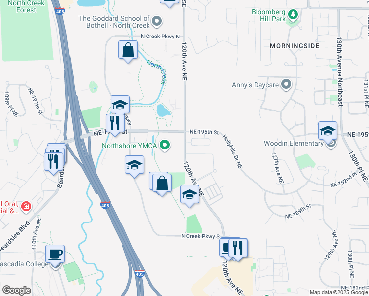 map of restaurants, bars, coffee shops, grocery stores, and more near 19200 120th Avenue Northeast in Bothell