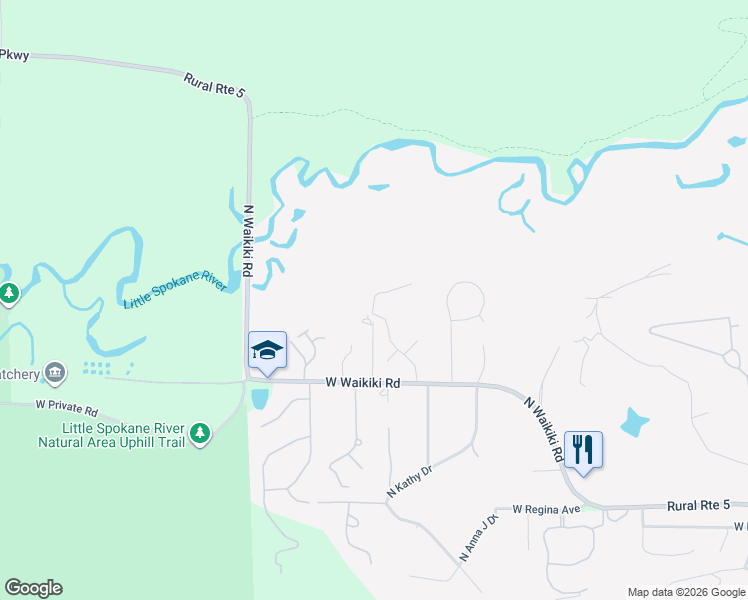 map of restaurants, bars, coffee shops, grocery stores, and more near 12027 North Hemlock Court in Spokane