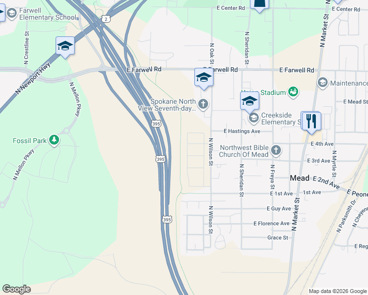 map of restaurants, bars, coffee shops, grocery stores, and more near Children of the Sun Trail in Mead