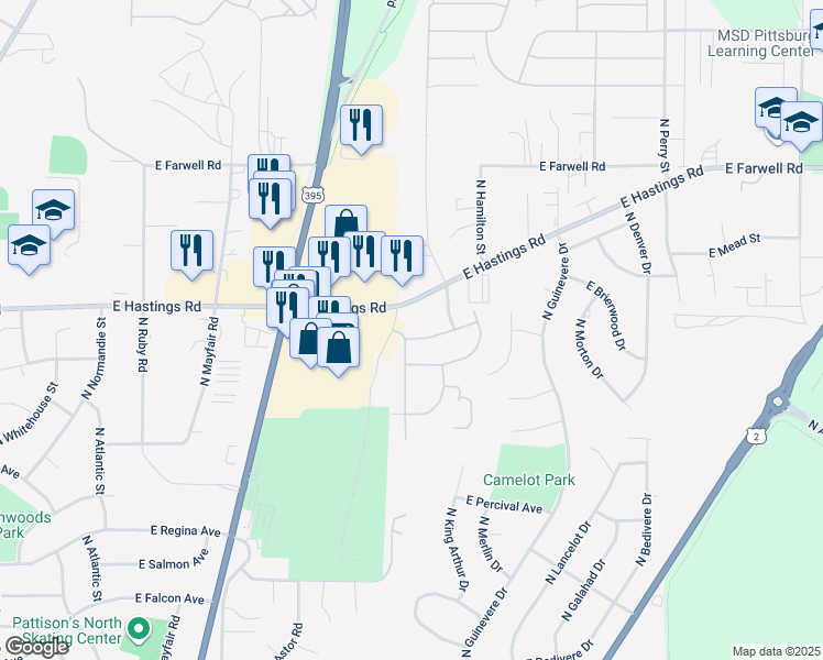 map of restaurants, bars, coffee shops, grocery stores, and more near 725 East Metler Lane in Spokane