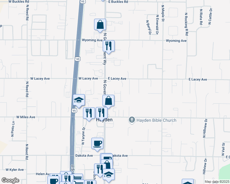 map of restaurants, bars, coffee shops, grocery stores, and more near 10667 Spoor Lane in Hayden