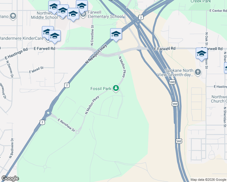 map of restaurants, bars, coffee shops, grocery stores, and more near 2323 East Farwell Road in Spokane