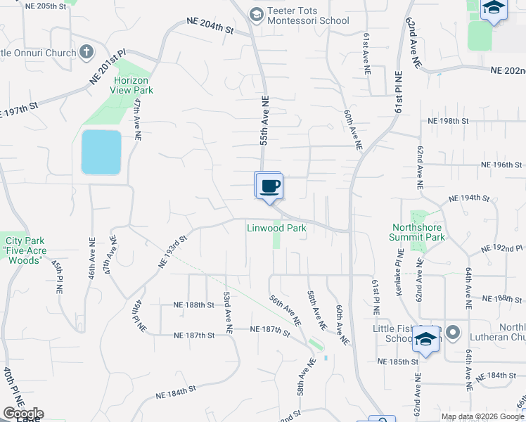 map of restaurants, bars, coffee shops, grocery stores, and more near 19305 55th Avenue Northeast in Lake Forest Park