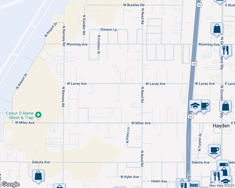 map of restaurants, bars, coffee shops, grocery stores, and more near 10676 North Benoit Street in Hayden