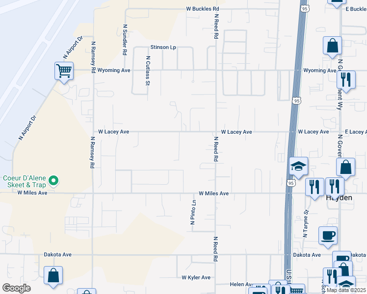 map of restaurants, bars, coffee shops, grocery stores, and more near 10676 North Benoit Street in Hayden