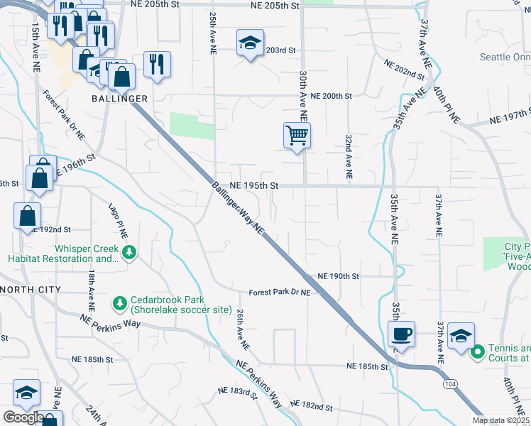 map of restaurants, bars, coffee shops, grocery stores, and more near 19421 28th Avenue Northeast in Lake Forest Park