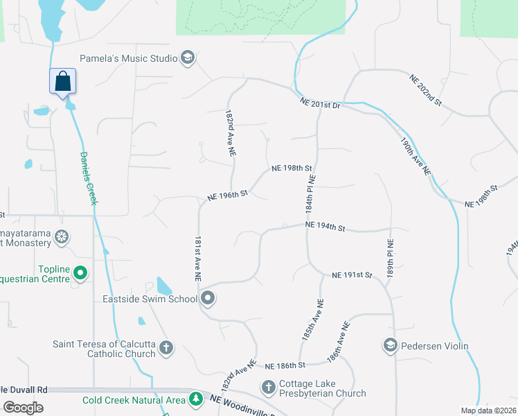 map of restaurants, bars, coffee shops, grocery stores, and more near 18235 Northeast 196th Court in Woodinville
