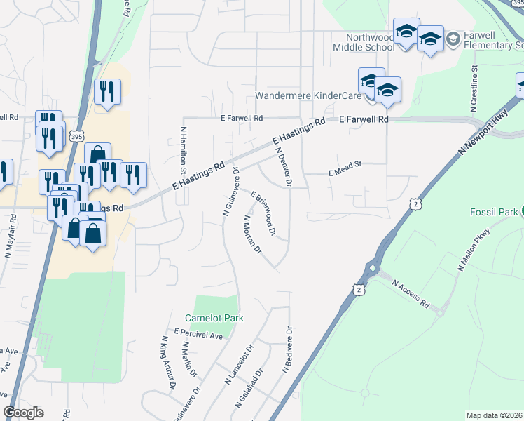 map of restaurants, bars, coffee shops, grocery stores, and more near 1219 East Brierwood Drive in Spokane