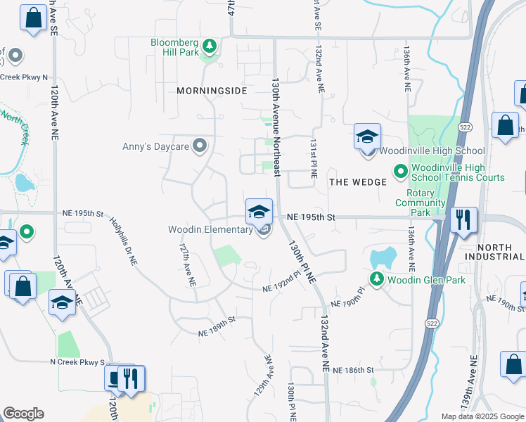 map of restaurants, bars, coffee shops, grocery stores, and more near 12939 Northeast 195th Place in Bothell