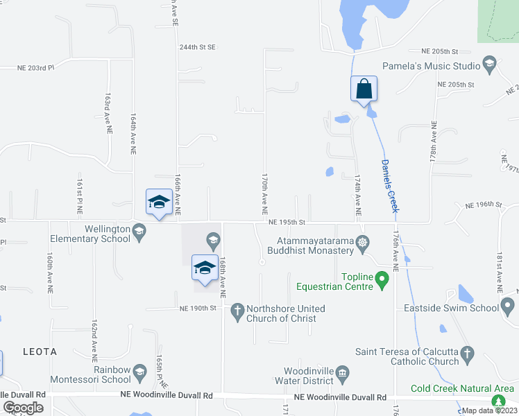 map of restaurants, bars, coffee shops, grocery stores, and more near 19515 170th Avenue Northeast in Woodinville