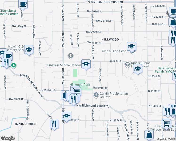 map of restaurants, bars, coffee shops, grocery stores, and more near 325 Northwest 195th Place in Seattle