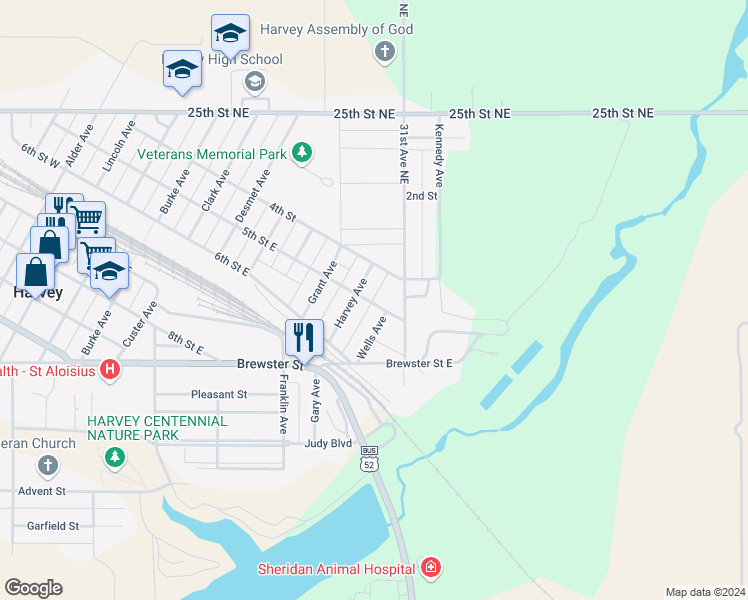 map of restaurants, bars, coffee shops, grocery stores, and more near 502 Wells Avenue in Harvey