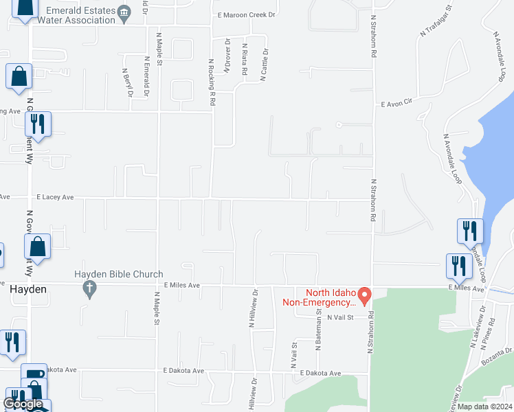 map of restaurants, bars, coffee shops, grocery stores, and more near 1066 East Lacey Avenue in Hayden