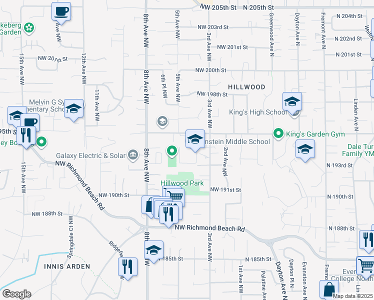 map of restaurants, bars, coffee shops, grocery stores, and more near 325 Northwest 195th Place in Seattle
